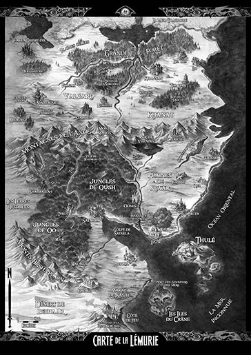 Carte Lémurie en noir et blanc