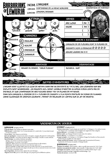 fiches de Personnages kalukans (scénario Les 3 coffres)