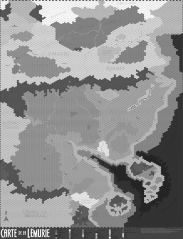 Carte Hexcrawl de la Lémurie (version N&B) par Pascal Montagna