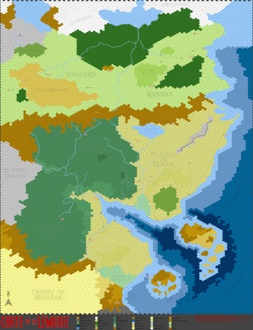Carte Hexcrawl de la Lémurie, par Pascal Montagna