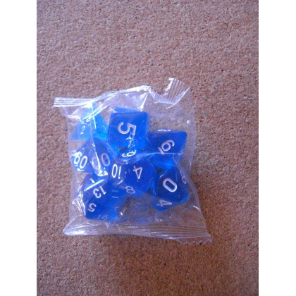 Set de 7 dés transparents bleus de jeux de rôles (accessoire de jdr) 003G