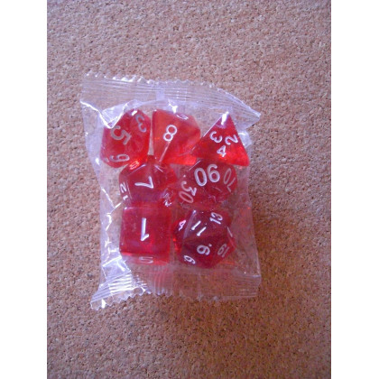 Set de 7 dés transparents rouges de jeux de rôles (accessoire de jdr) 003F