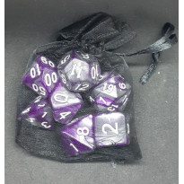 Set de 7 dés bicolores de jeux de rôles + pochette mousseline (accessoire de jdr)