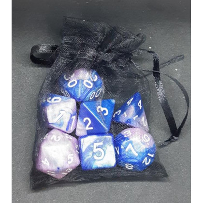 Set de 7 dés bicolores de jeux de rôles + pochette mousseline (accessoire de jdr) 004C