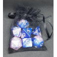 Set de 7 dés bicolores de jeux de rôles + pochette mousseline (accessoire de jdr) 004C